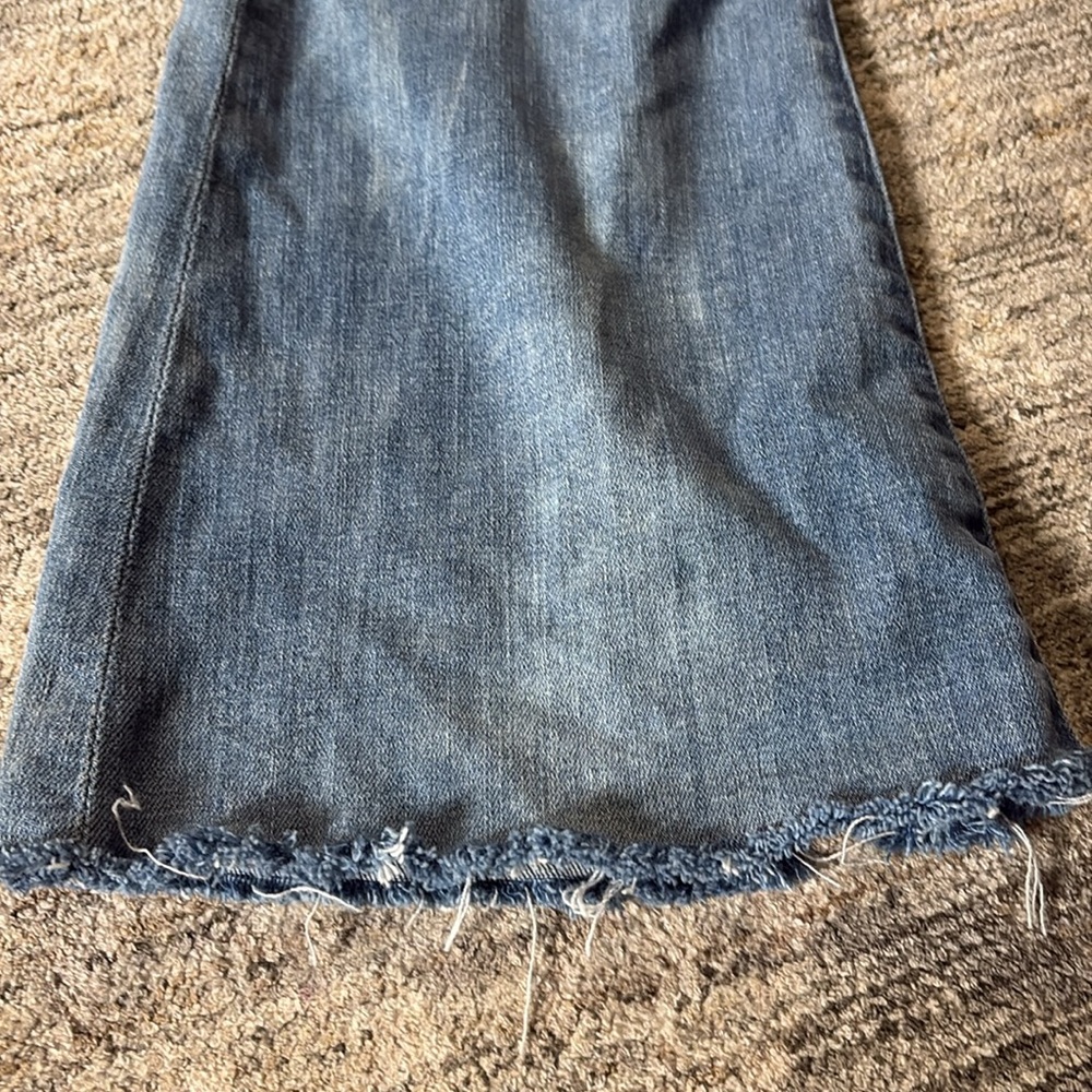 MOTHER Blue Distressed Flare Jeans - Picture 6 of 8